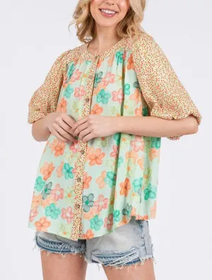 Sage & Fig Multi Floral Button Down Top