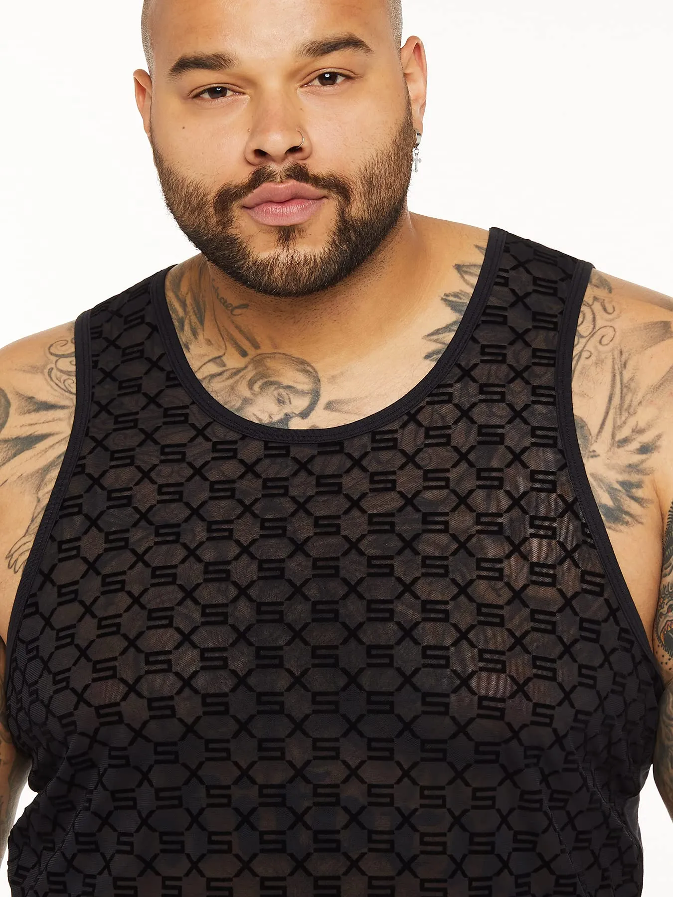 Savage X Fenty, Men's, Savage X Mesh & Jersey Tank, Caviar, S