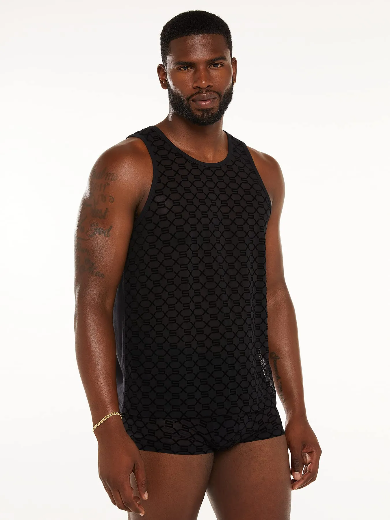 Savage X Fenty, Men's, Savage X Mesh & Jersey Tank, Caviar, S