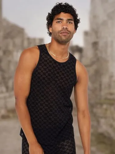 Savage X Fenty, Men's, Savage X Mesh & Jersey Tank, Caviar, S