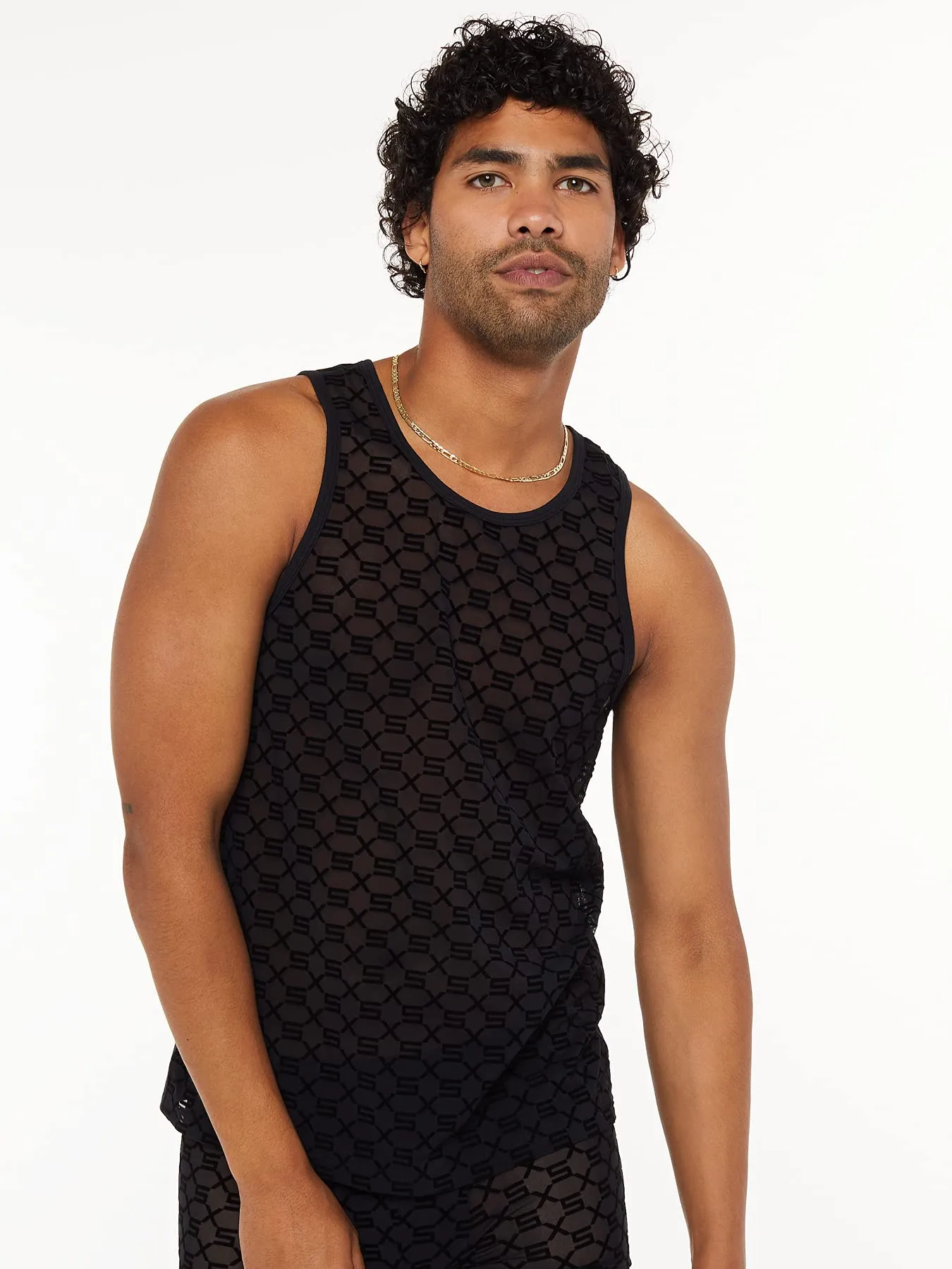 Savage X Fenty, Men's, Savage X Mesh & Jersey Tank, Caviar, S