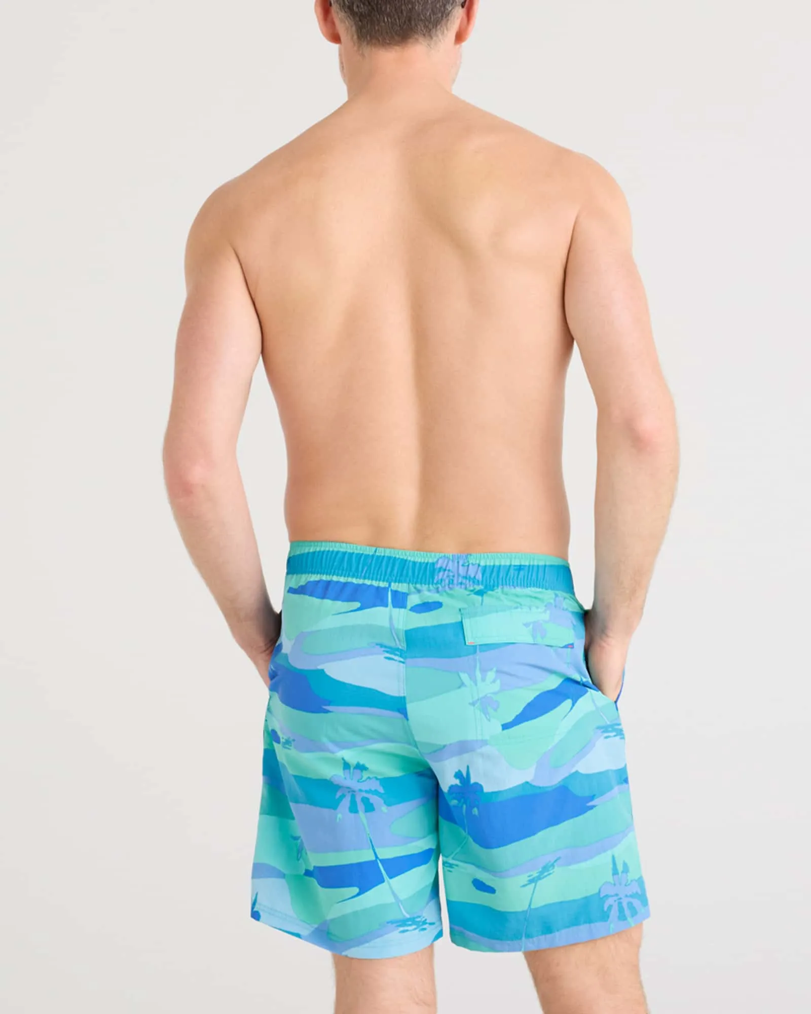 Saxx Mens Go Coastal Classic Volley 7" Swim Short - Bright Palms-Blue