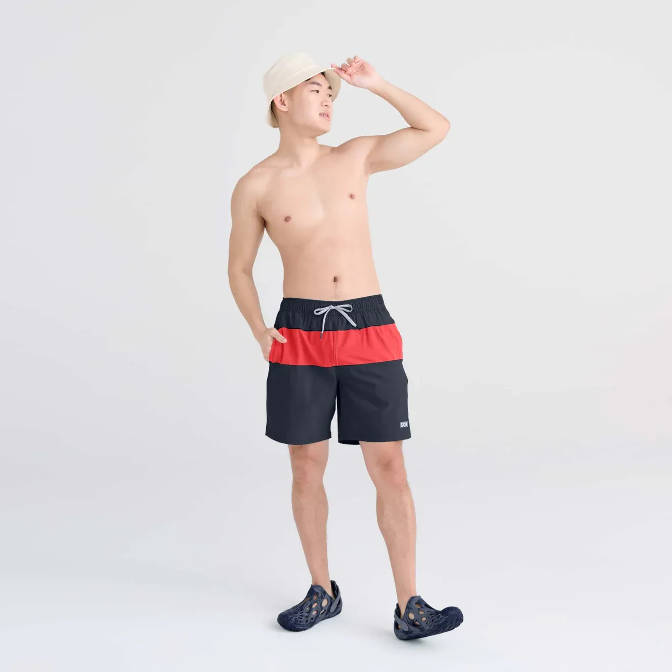 Saxx Mens Oh Buoy Stretch Volley 7" Swim Short - India Ink - Hibiscus
