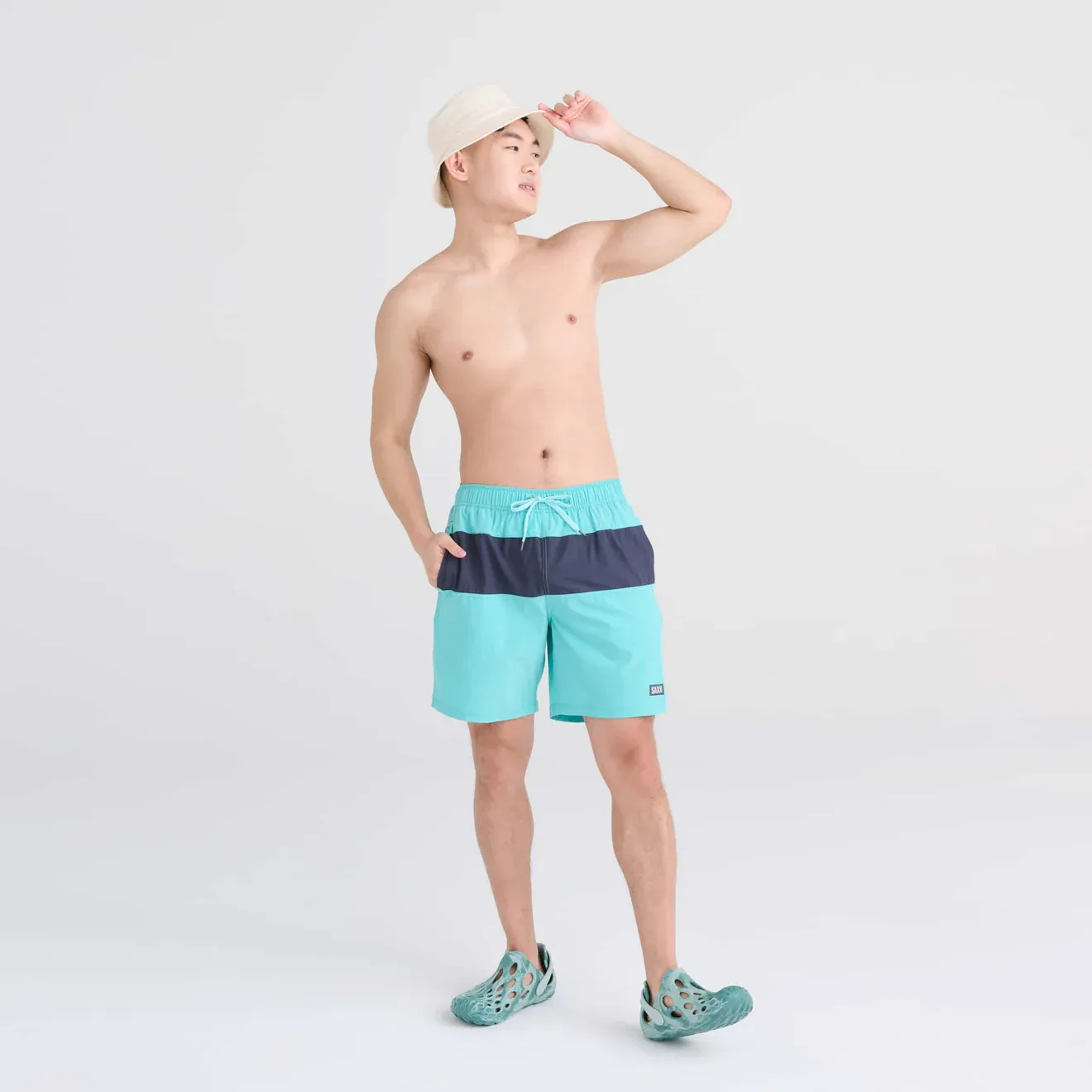 Saxx Mens Oh Buoy Stretch Volley 7" Swim Short - Turquoise - India Ink