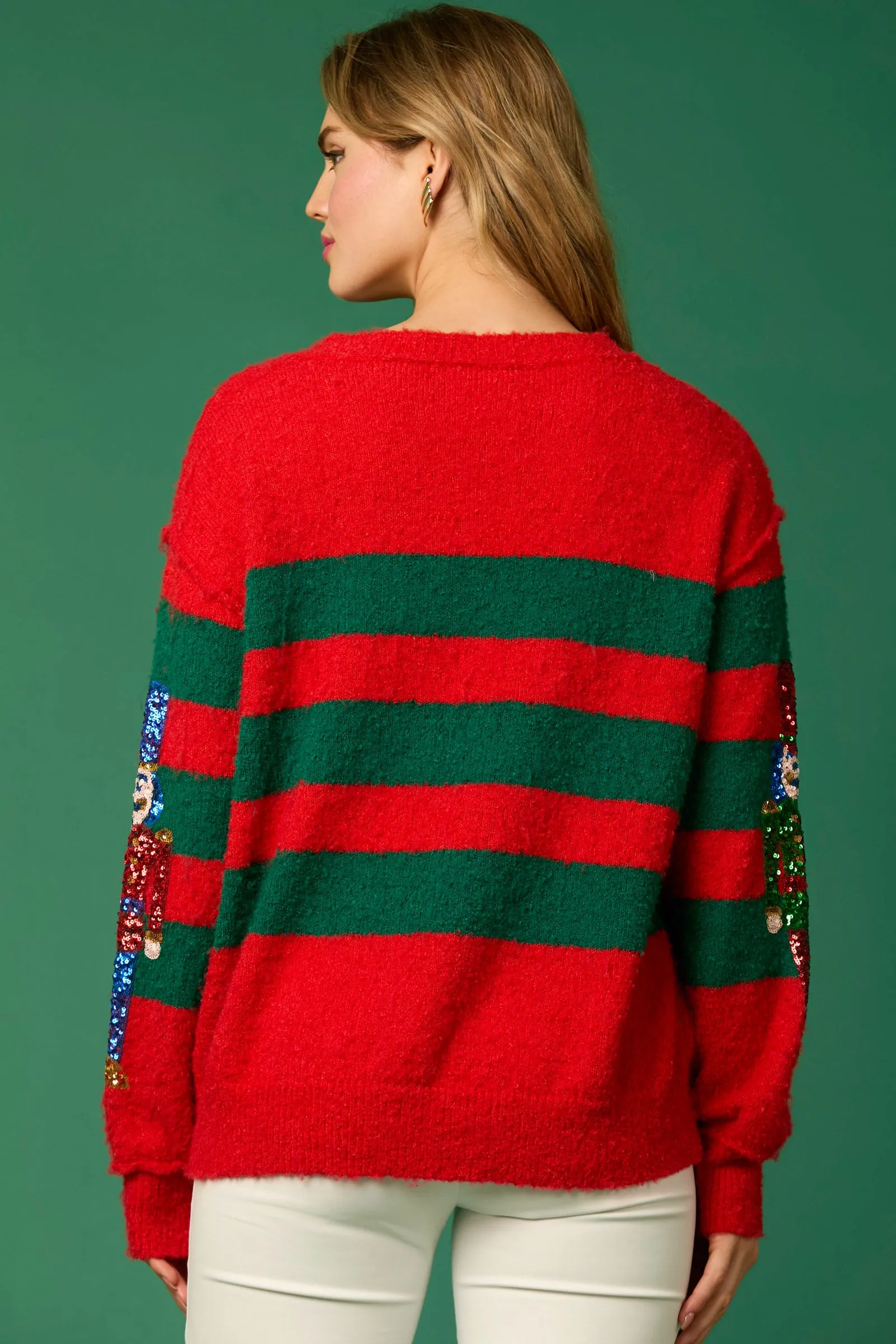 Sequin Nutcracker Striped Sweater