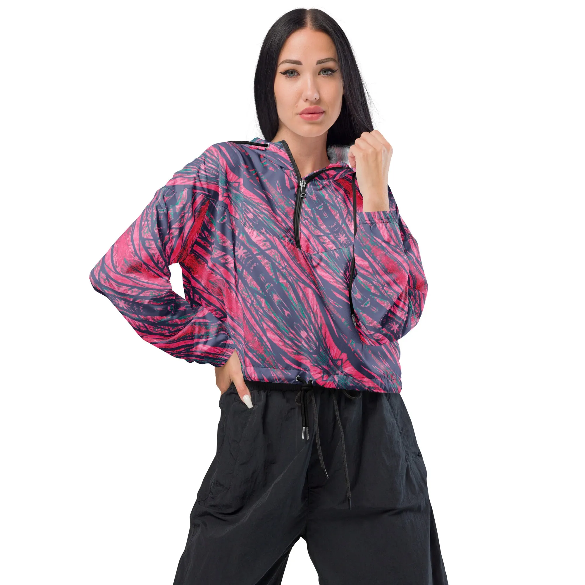 Shadows Gray On Pink Women’s Cropped Windbreaker