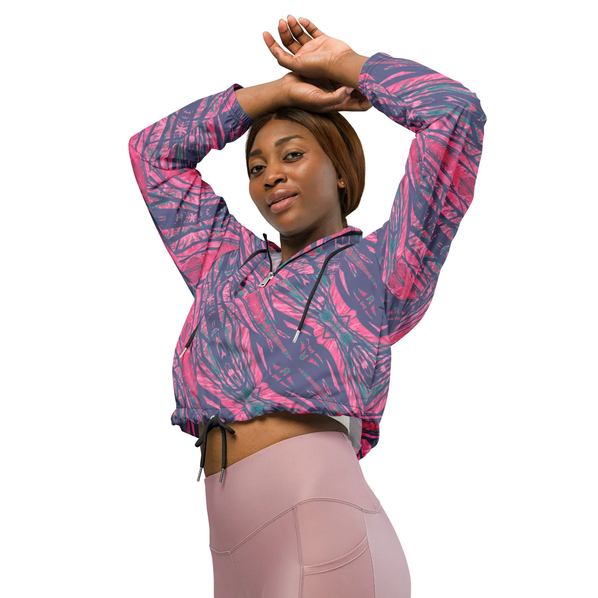 Shadows Gray On Pink Women’s Cropped Windbreaker