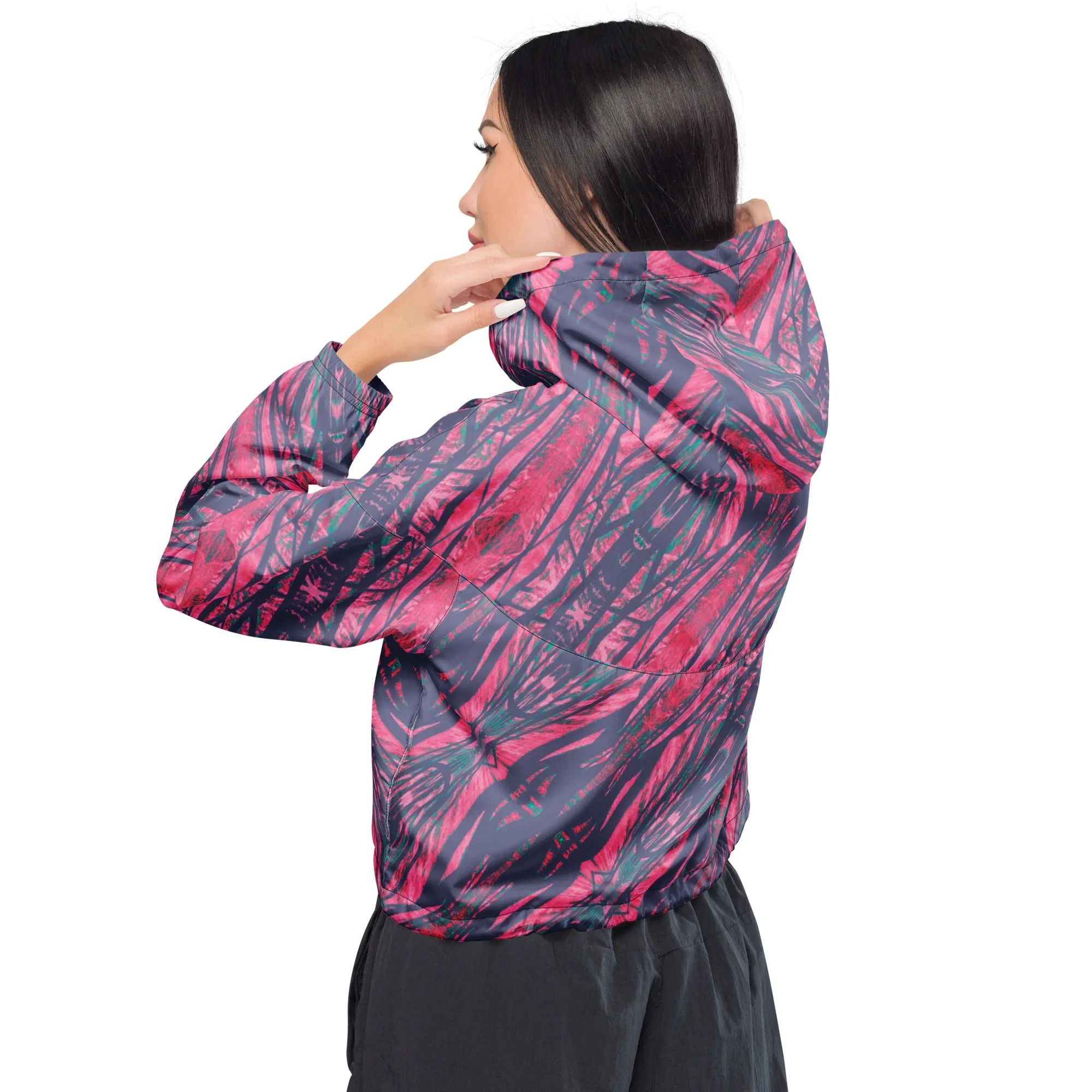 Shadows Gray On Pink Women’s Cropped Windbreaker