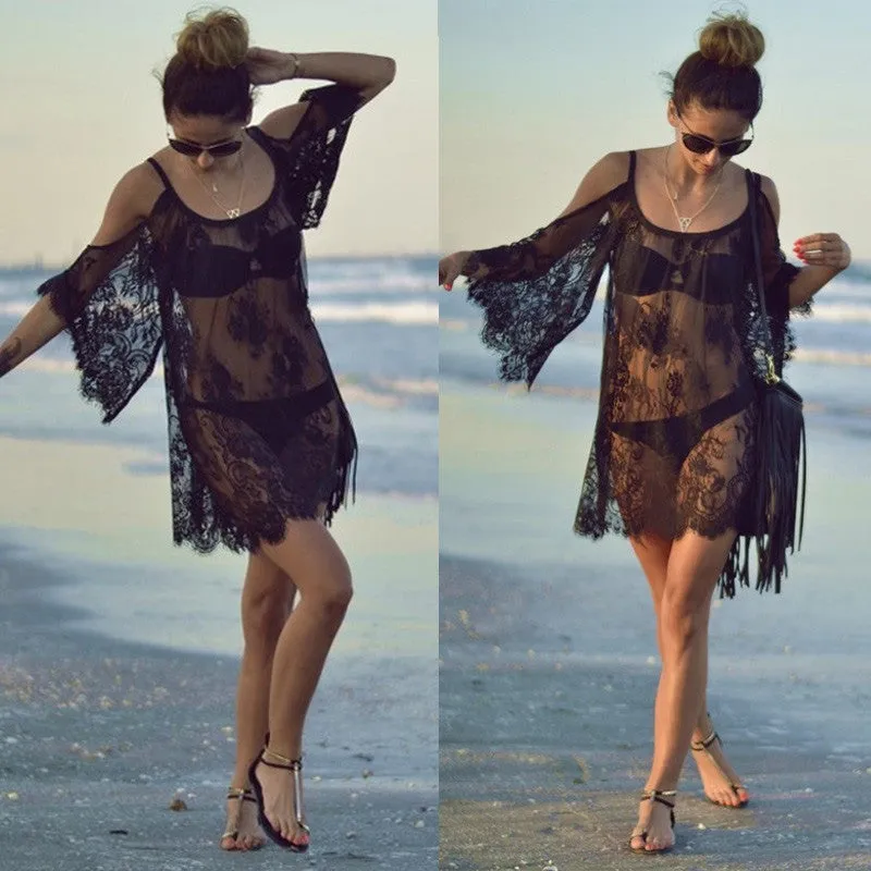 Sheer Floral Lace Embroidered  Summer Dress