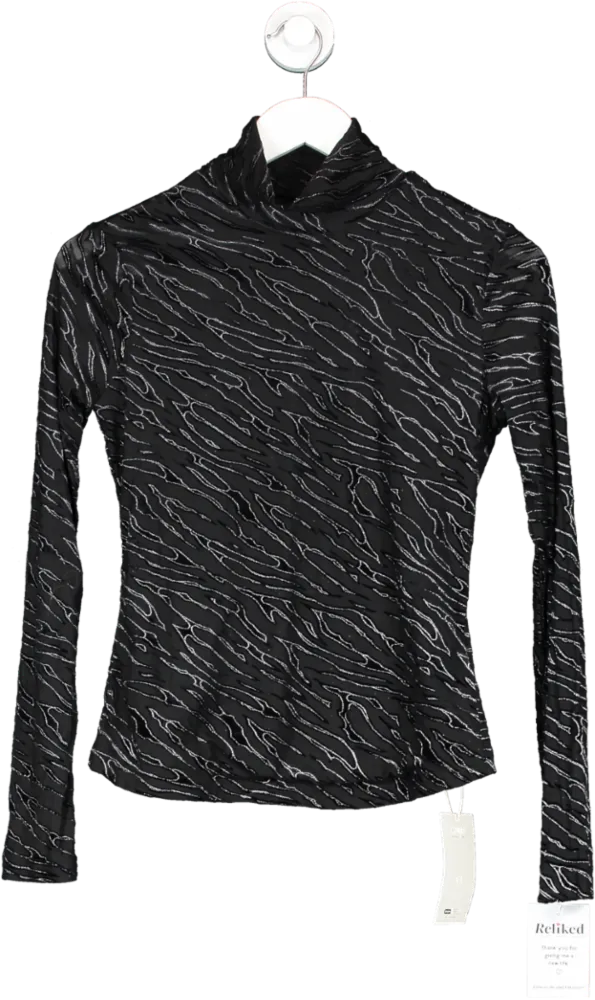 SHEIN Black Mesh Roll Neck Top UK XS