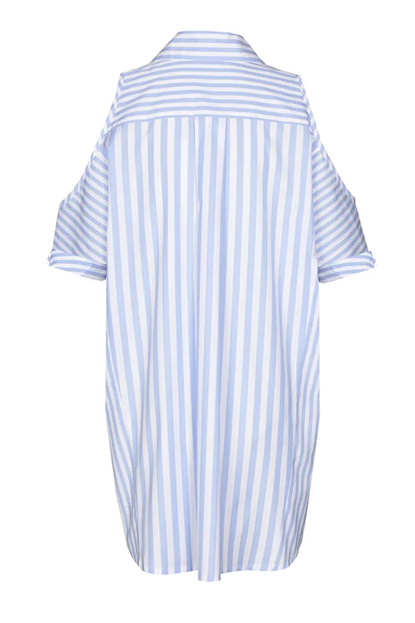 SHOULDER EFFECT STRIPED LONG SHIRT