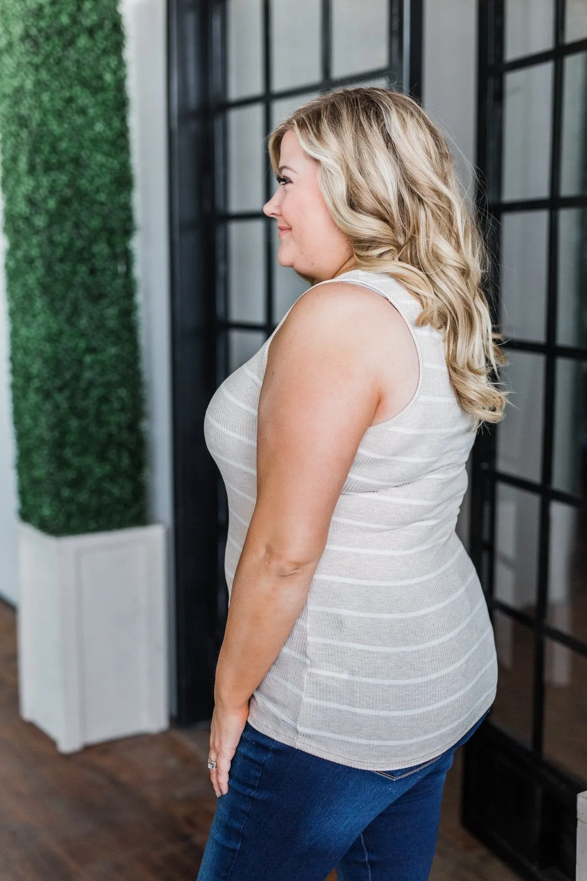 Simply Striped Tank Top- Oatmeal & Ivory