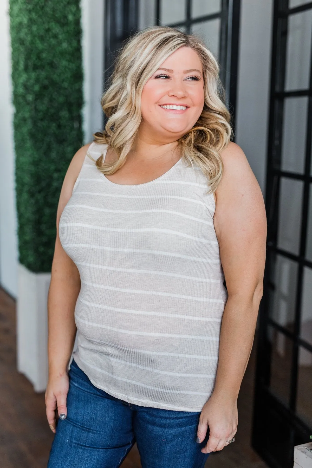 Simply Striped Tank Top- Oatmeal & Ivory