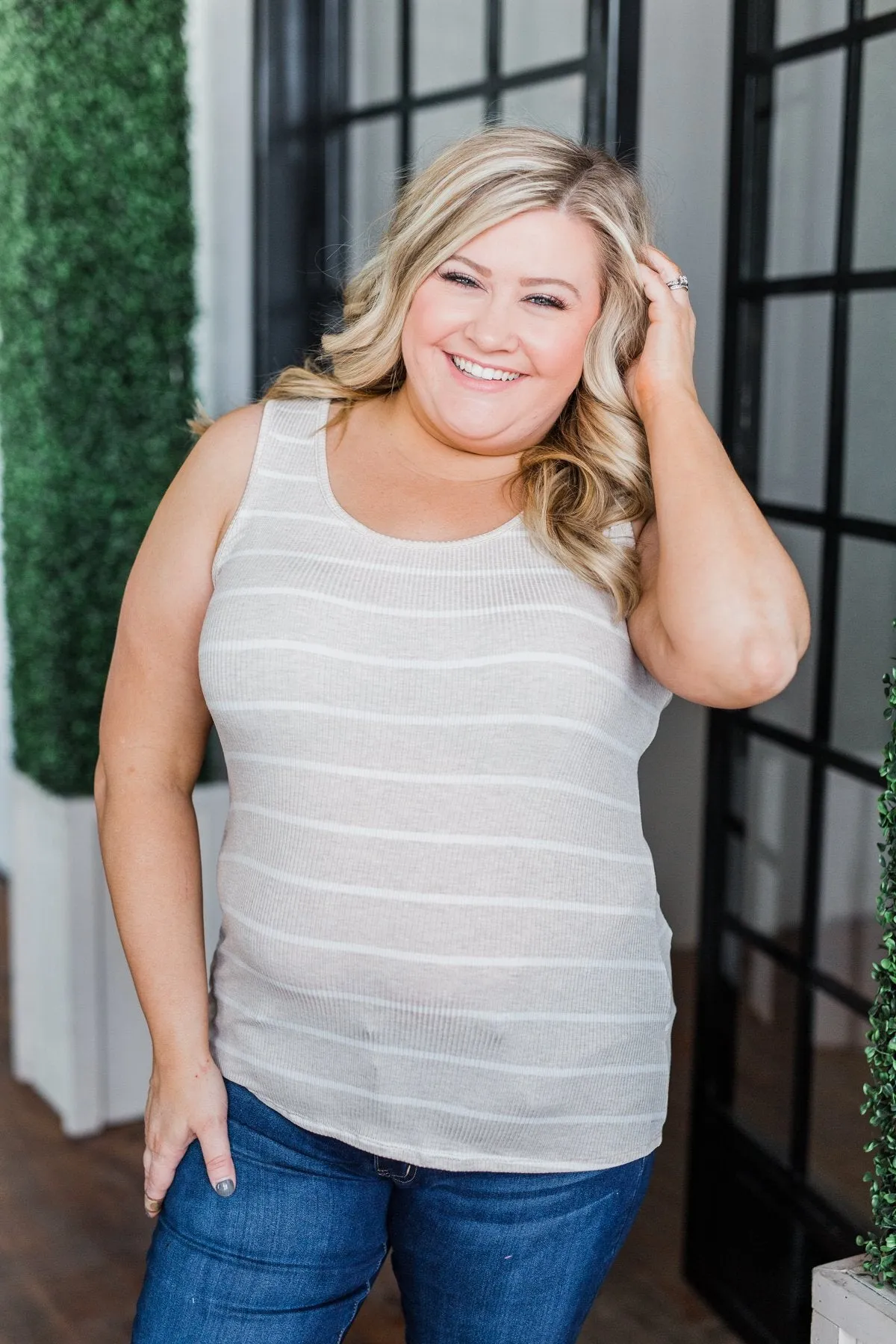 Simply Striped Tank Top- Oatmeal & Ivory