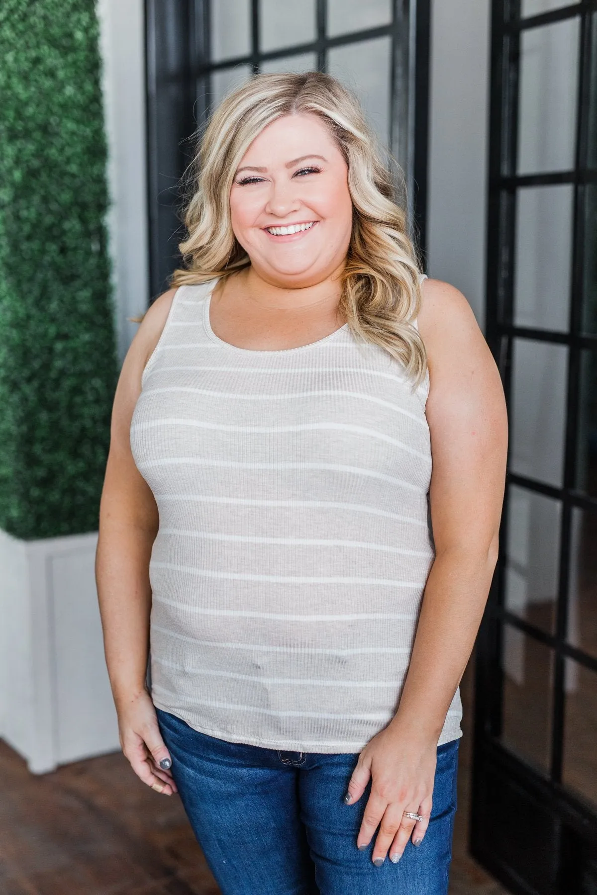 Simply Striped Tank Top- Oatmeal & Ivory