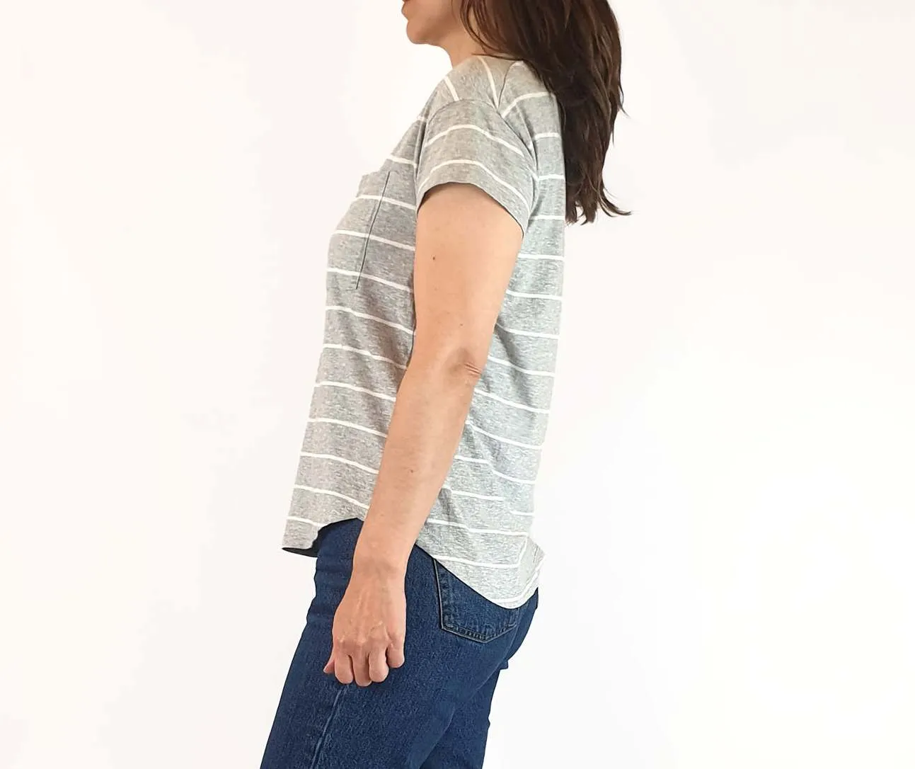 Skin & Threads grey and white striped top size 1