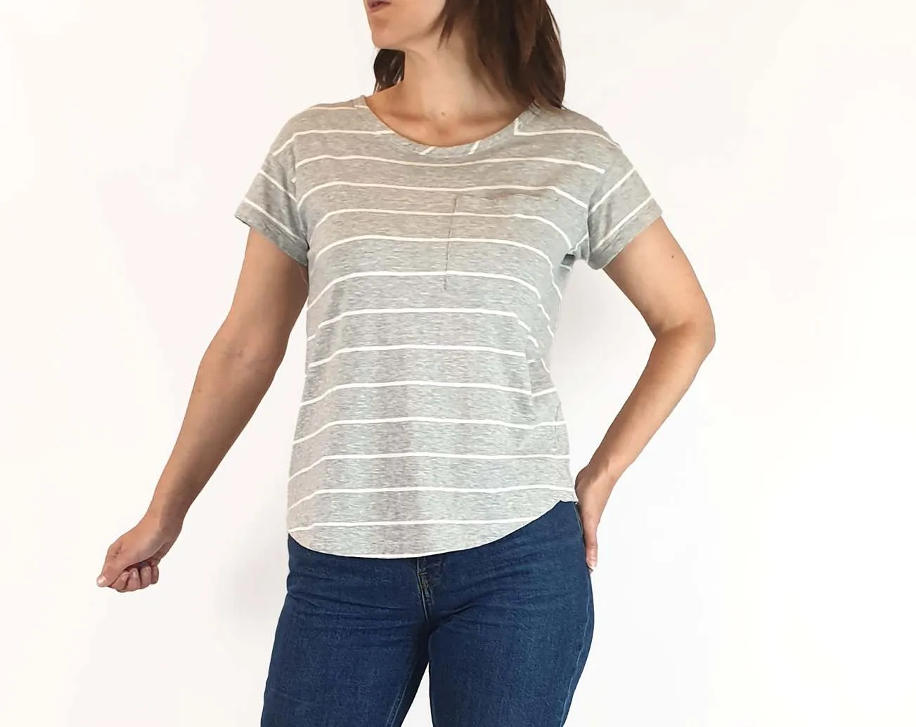 Skin & Threads grey and white striped top size 1