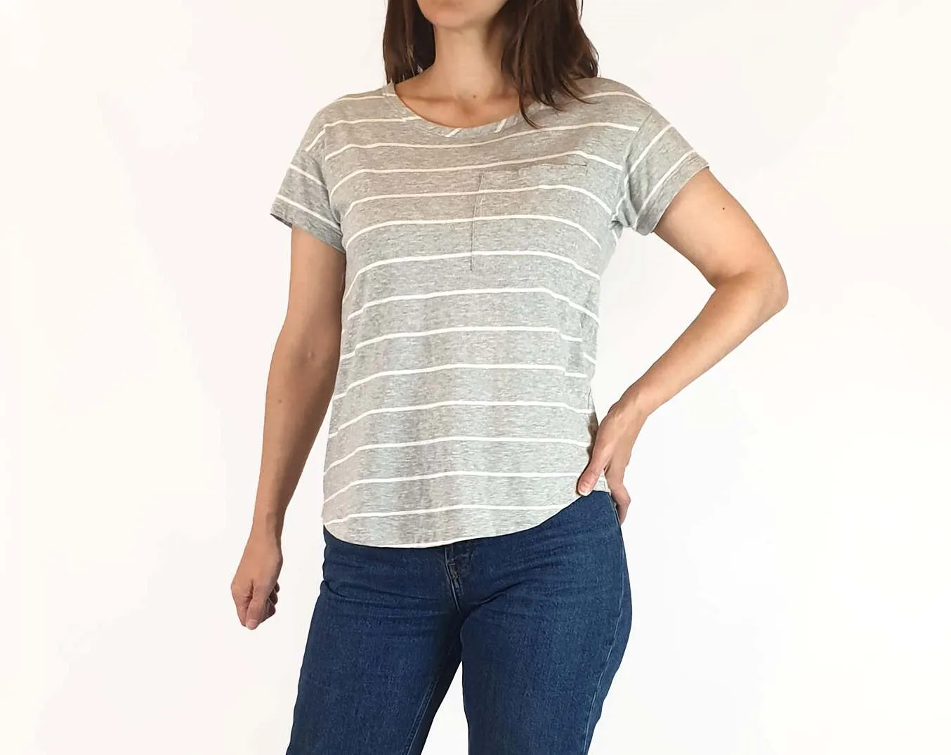 Skin & Threads grey and white striped top size 1
