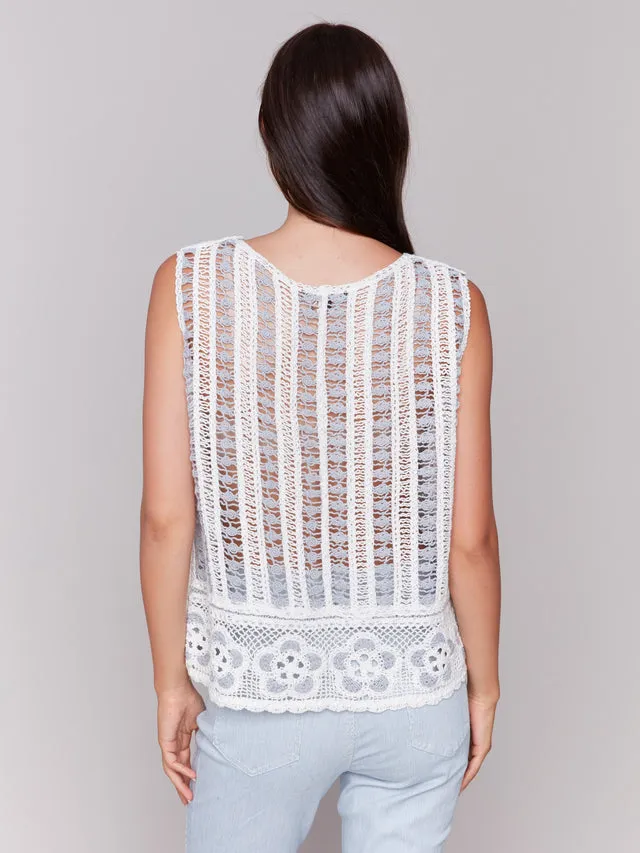 Sleeveless Floral Border Crochet Top - Bluebell - C4610-120C