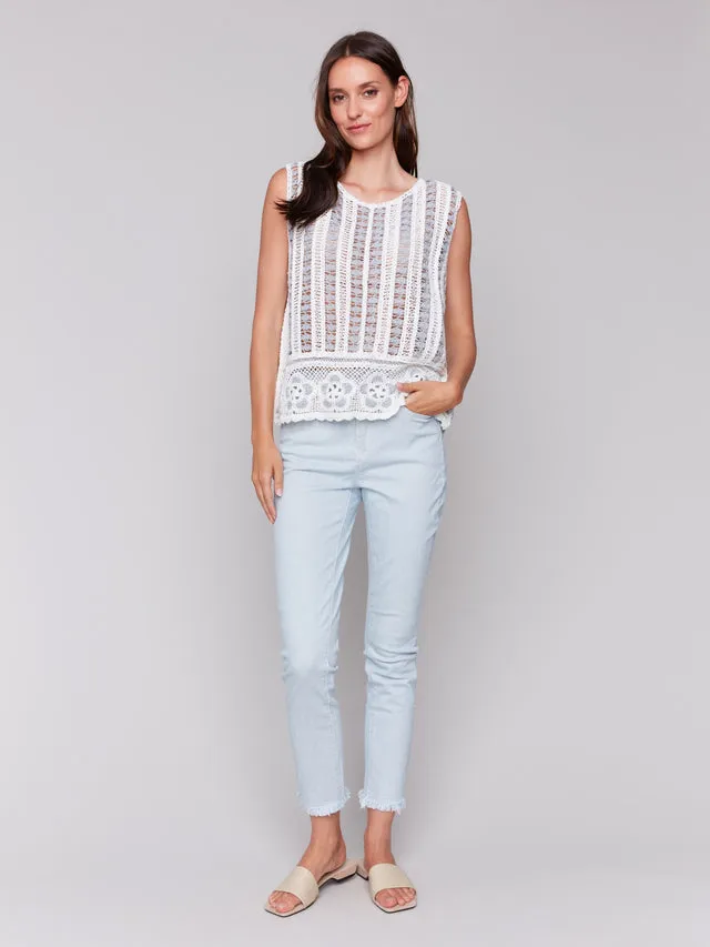 Sleeveless Floral Border Crochet Top - Bluebell - C4610-120C