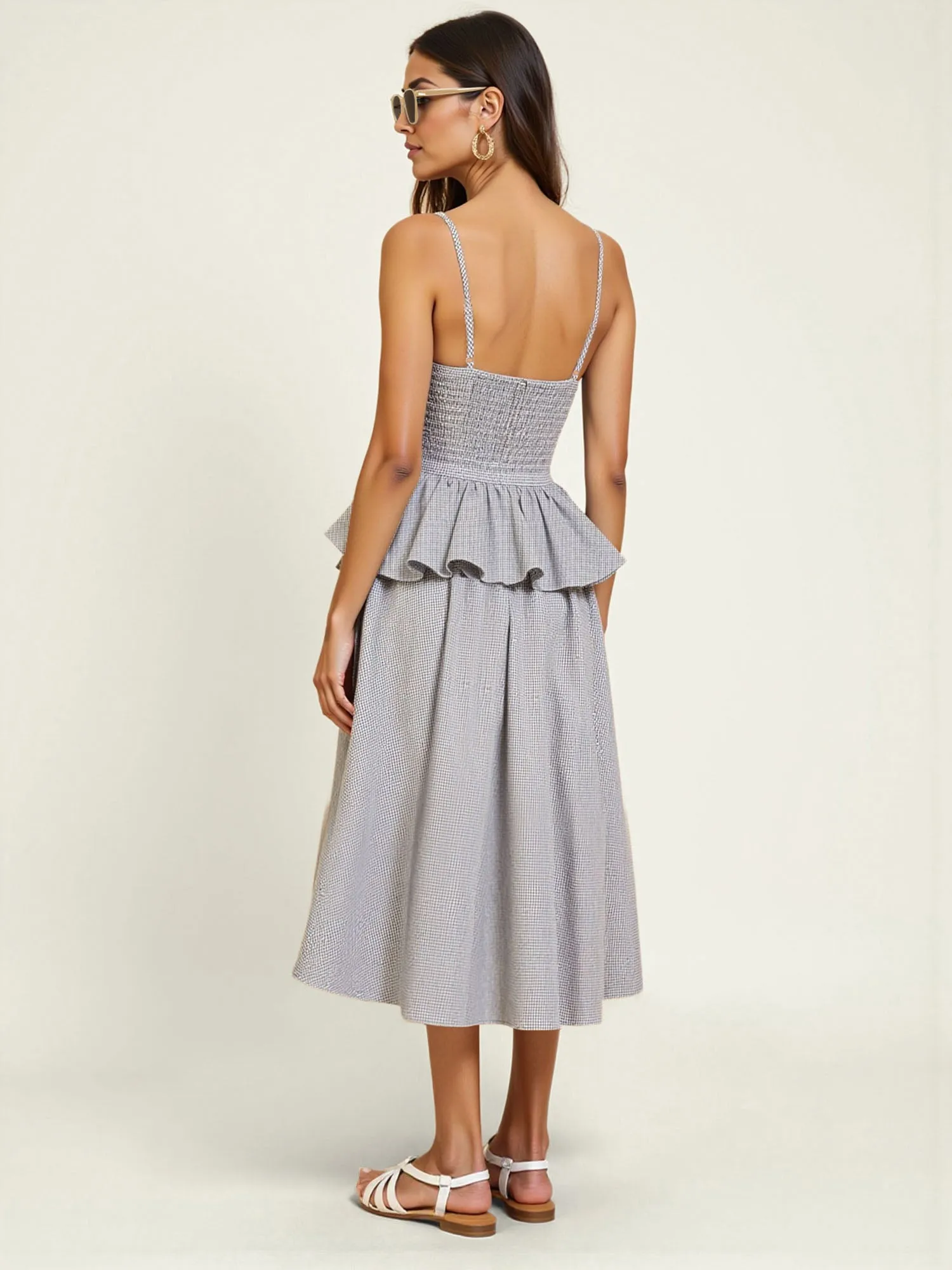 Smocked Bodice Peplum Midi Sun Dress