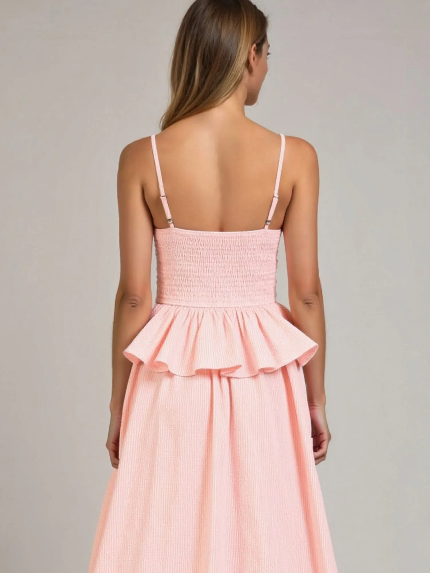 Smocked Bodice Peplum Midi Sun Dress