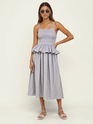 Smocked Bodice Peplum Midi Sun Dress