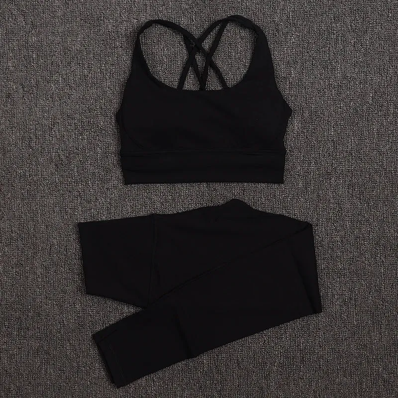 SOISOU Sexy Gym Woman Clothing Sport Yoga Set Leggings Bra Coat Women's Tracksuit Sportswear High Quality Tight Elastic