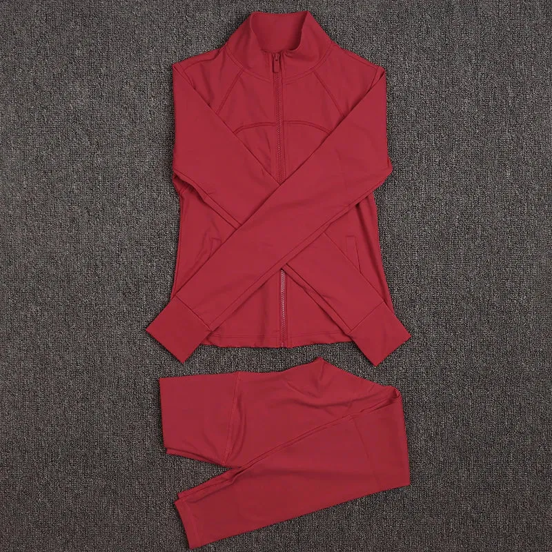 SOISOU Sexy Gym Woman Clothing Sport Yoga Set Leggings Bra Coat Women's Tracksuit Sportswear High Quality Tight Elastic