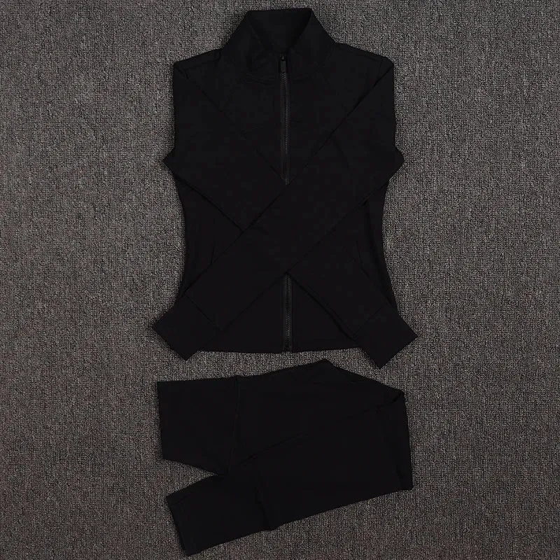 SOISOU Sexy Gym Woman Clothing Sport Yoga Set Leggings Bra Coat Women's Tracksuit Sportswear High Quality Tight Elastic