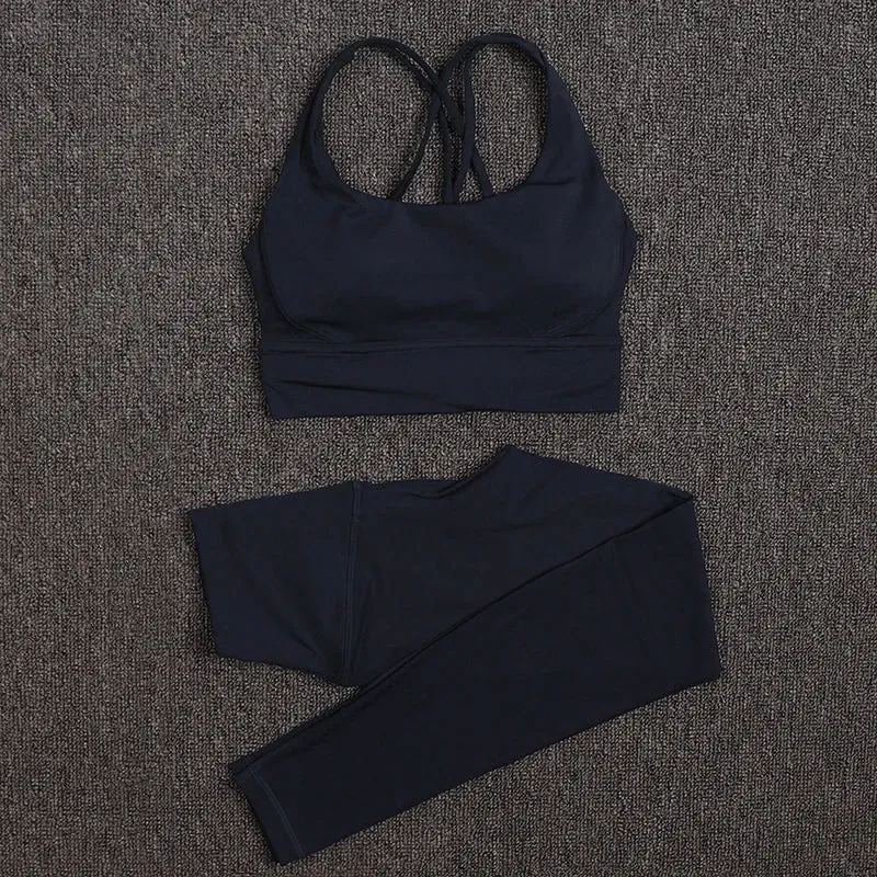 SOISOU Sexy Gym Woman Clothing Sport Yoga Set Leggings Bra Coat Women's Tracksuit Sportswear High Quality Tight Elastic
