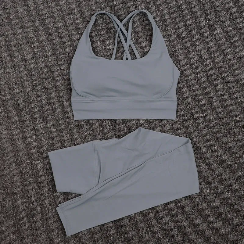 SOISOU Sexy Gym Woman Clothing Sport Yoga Set Leggings Bra Coat Women's Tracksuit Sportswear High Quality Tight Elastic
