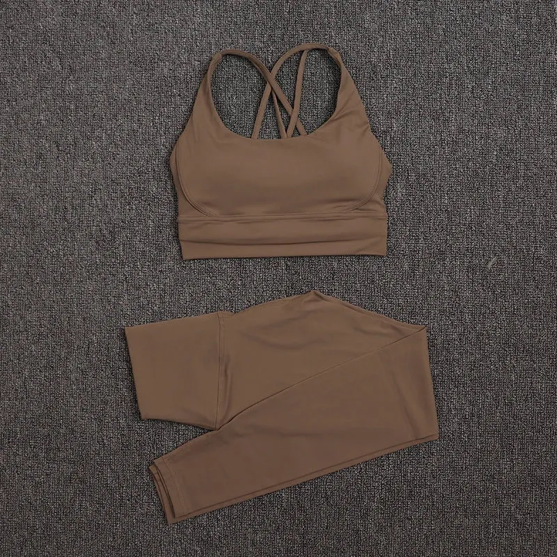 SOISOU Sexy Gym Woman Clothing Sport Yoga Set Leggings Bra Coat Women's Tracksuit Sportswear High Quality Tight Elastic