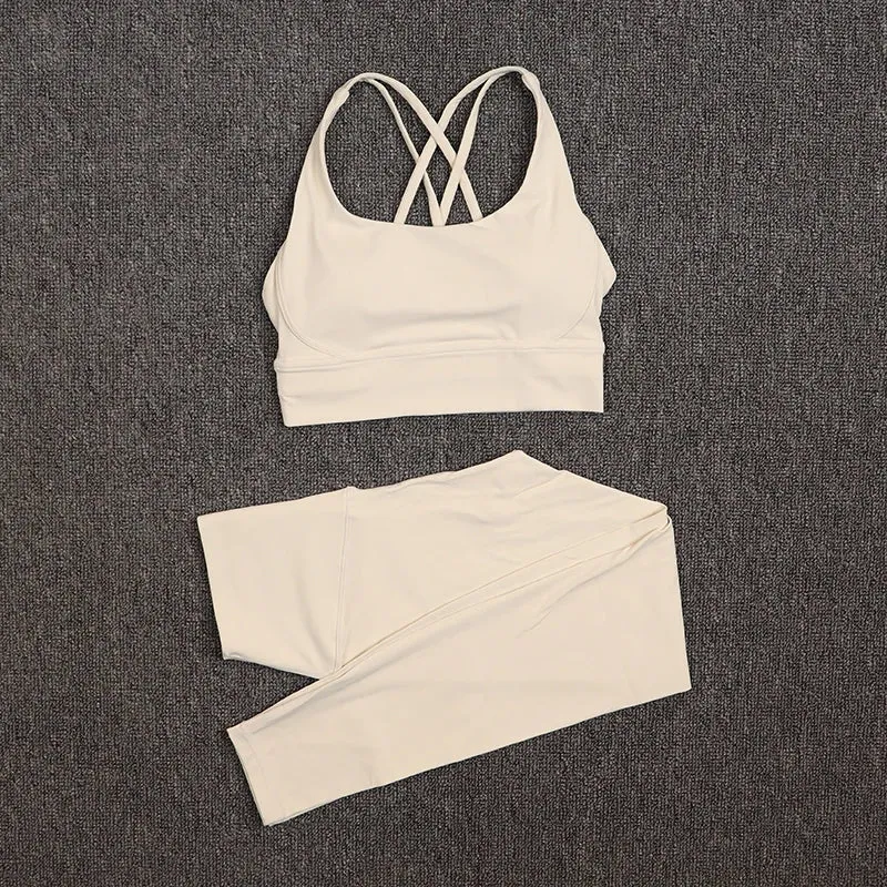 SOISOU Sexy Gym Woman Clothing Sport Yoga Set Leggings Bra Coat Women's Tracksuit Sportswear High Quality Tight Elastic
