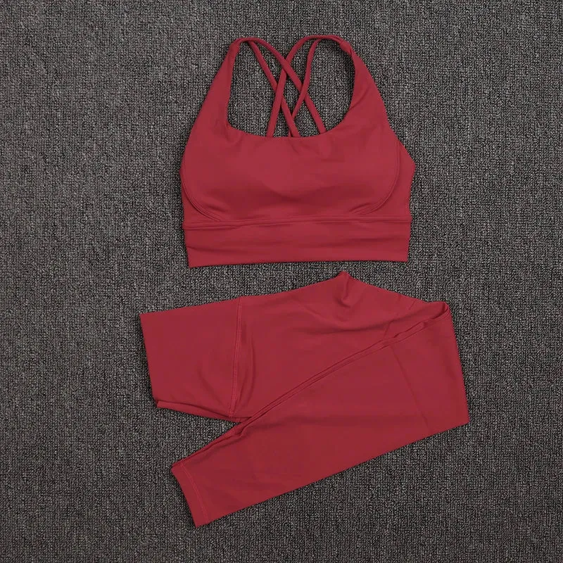 SOISOU Sexy Gym Woman Clothing Sport Yoga Set Leggings Bra Coat Women's Tracksuit Sportswear High Quality Tight Elastic