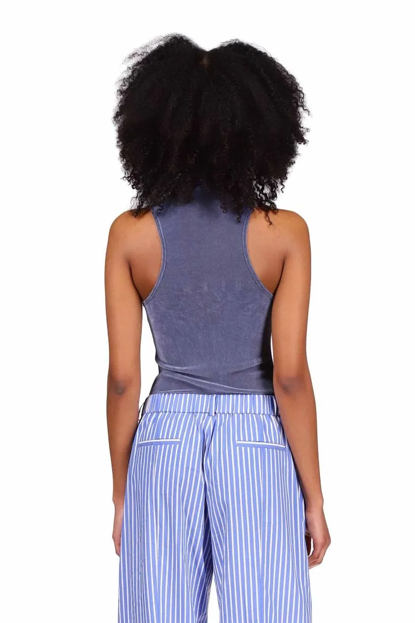 Steel Blue Velvet Mesh Racerback Top