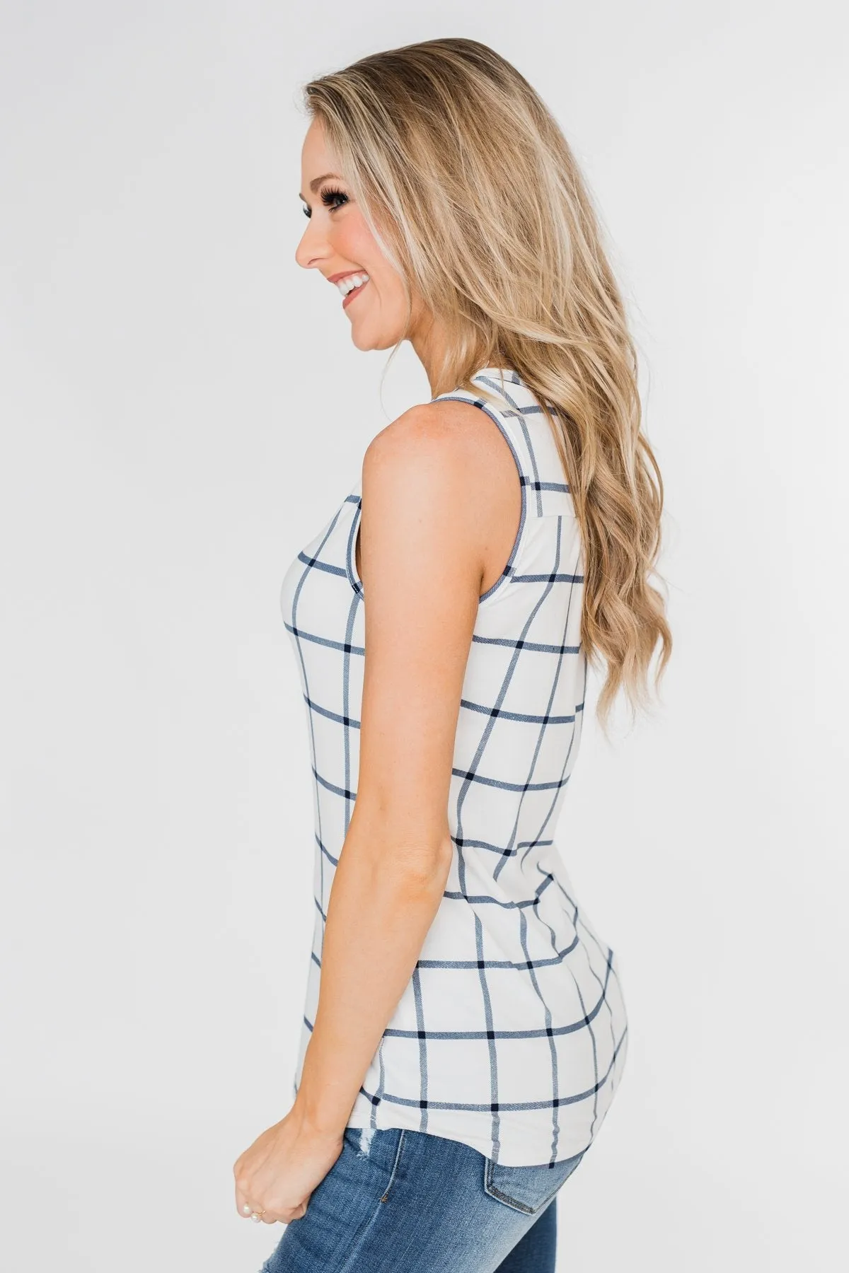 Step to the Beat Graph Striped Tank Top- White
