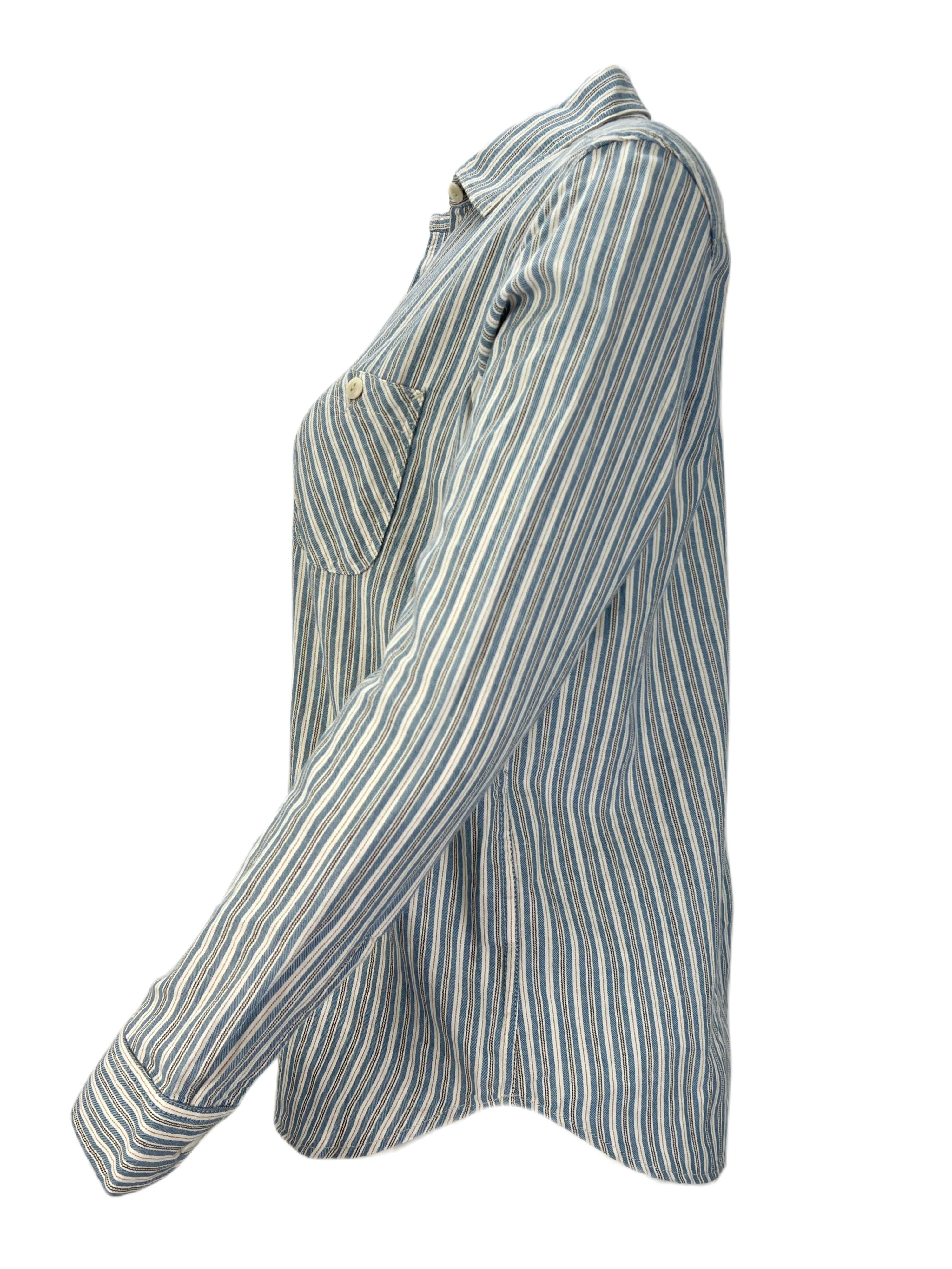 STEVEN ALAN Women's Blue Riveter Striped Casual Shirt NWT
