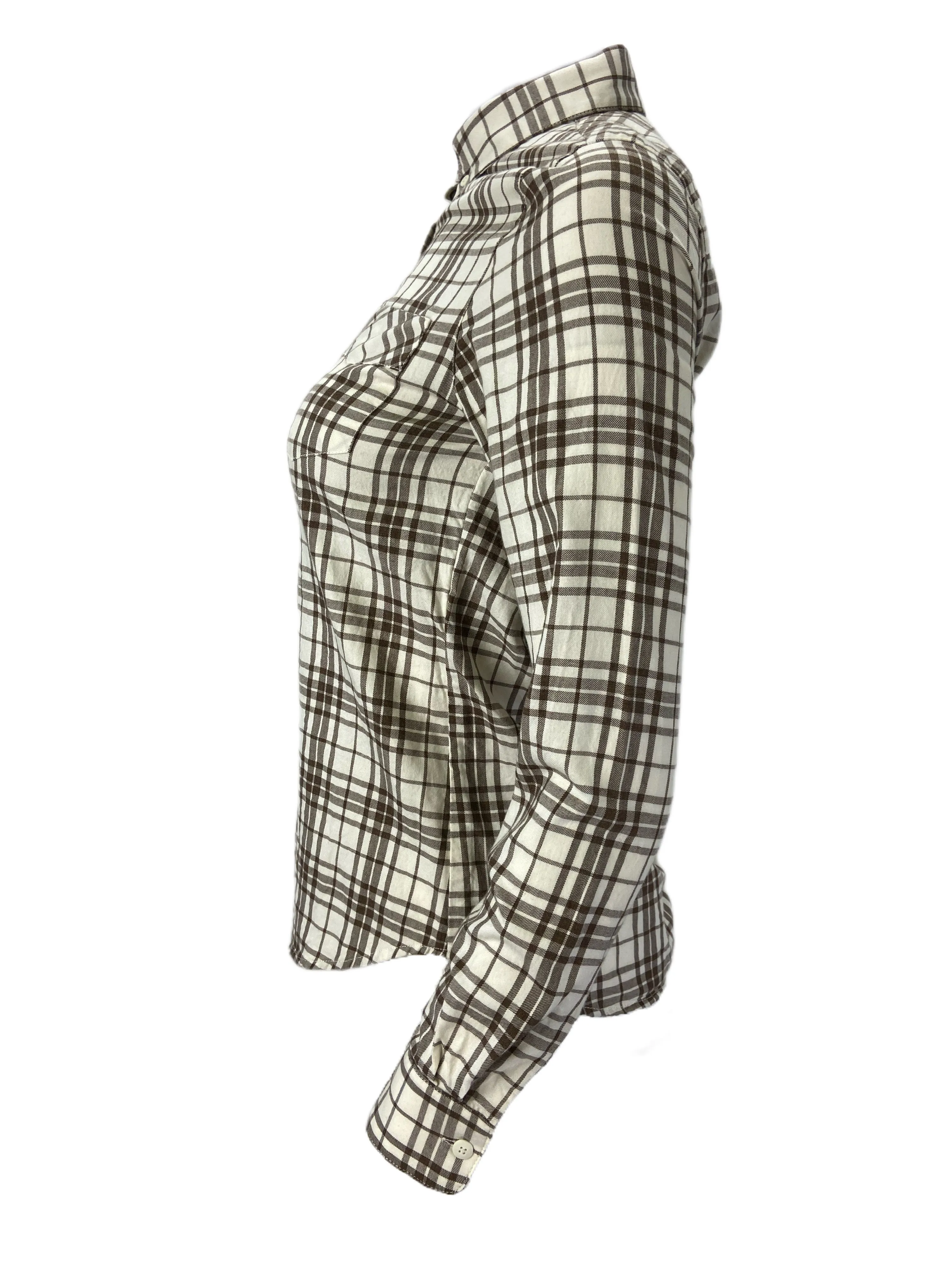 STEVEN ALAN Women's White Single Needle Organic Plaid Casual Shirt Sz P NWT