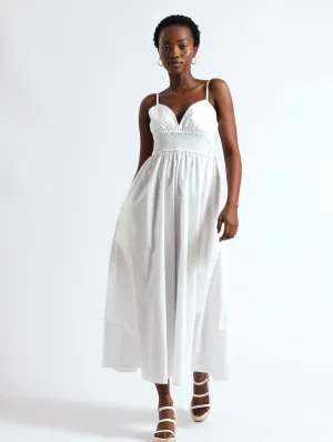 Strappy Ruche Detail With Pocket Sun Dress - White