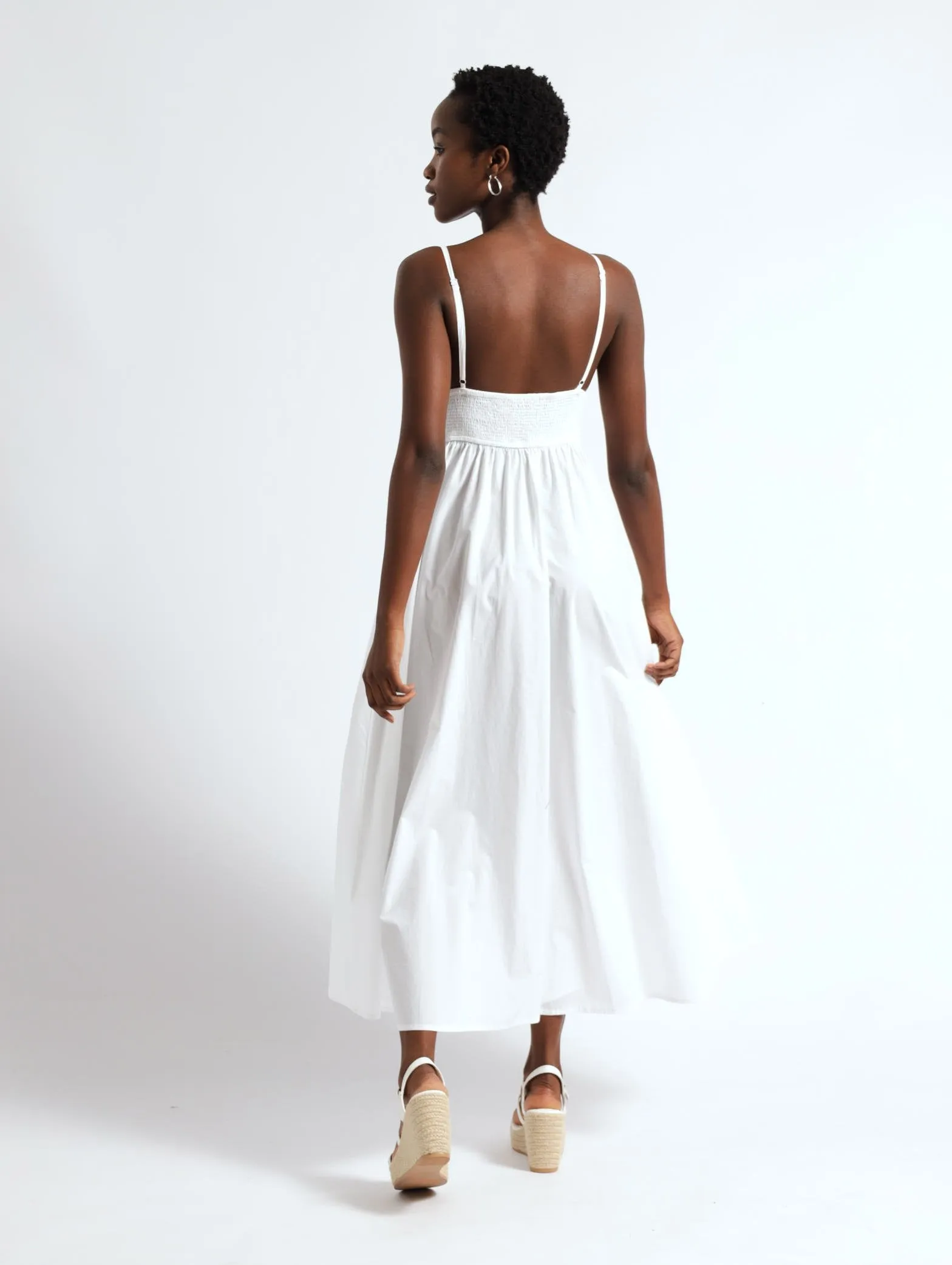 Strappy Ruche Detail With Pocket Sun Dress - White