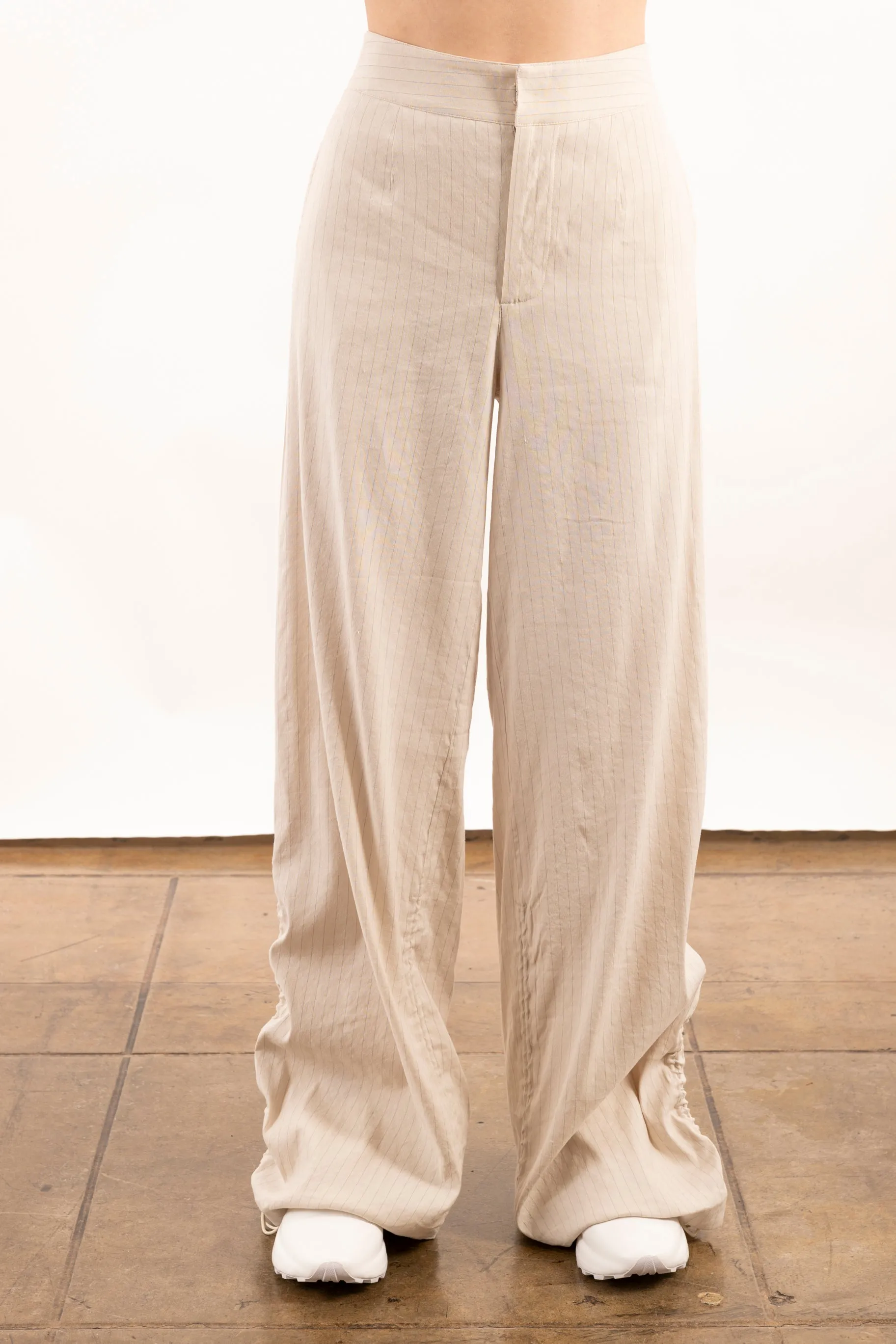 Stretch Pin Stripe Linen Wide Pants - YOSHI