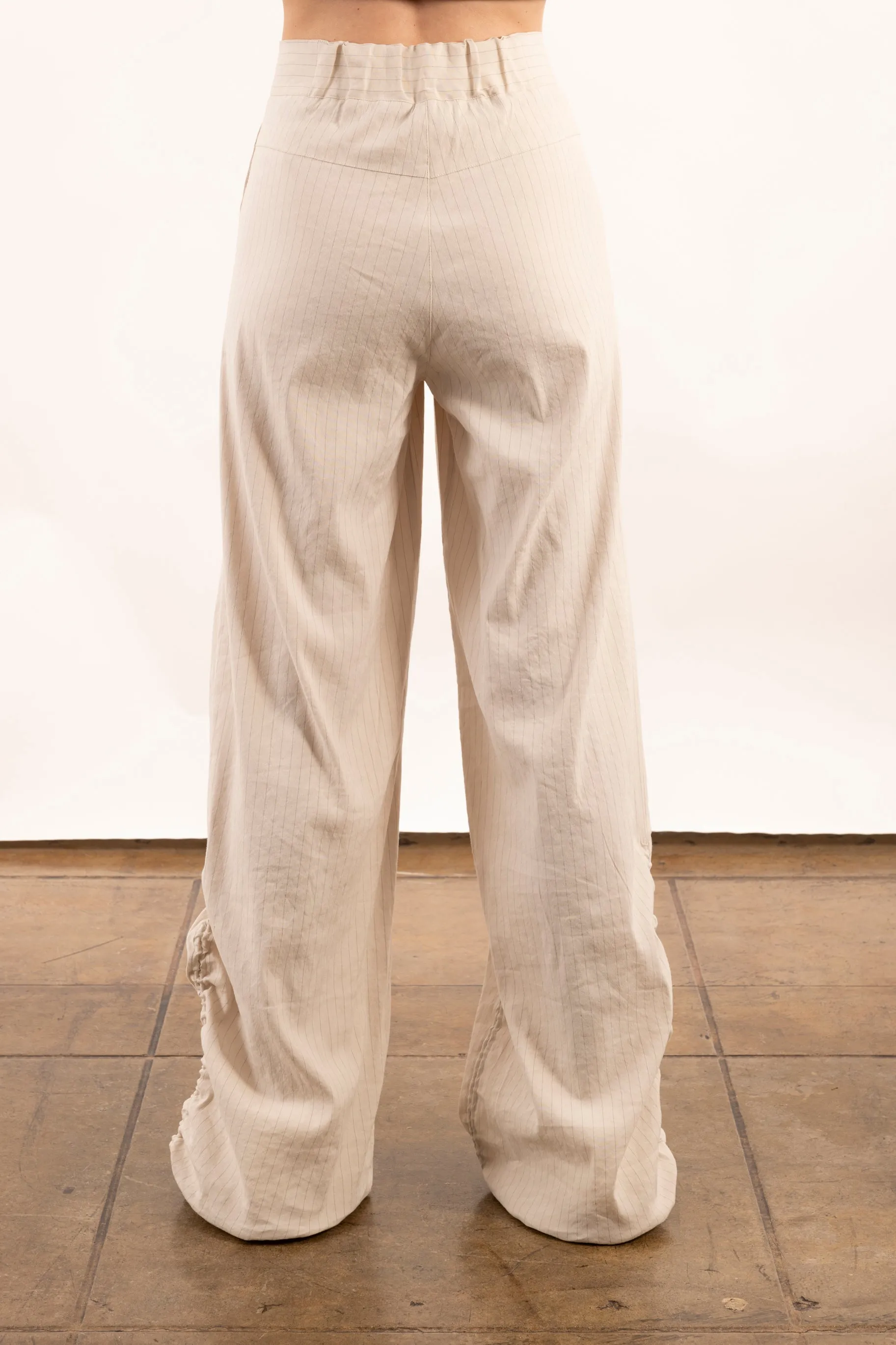Stretch Pin Stripe Linen Wide Pants - YOSHI