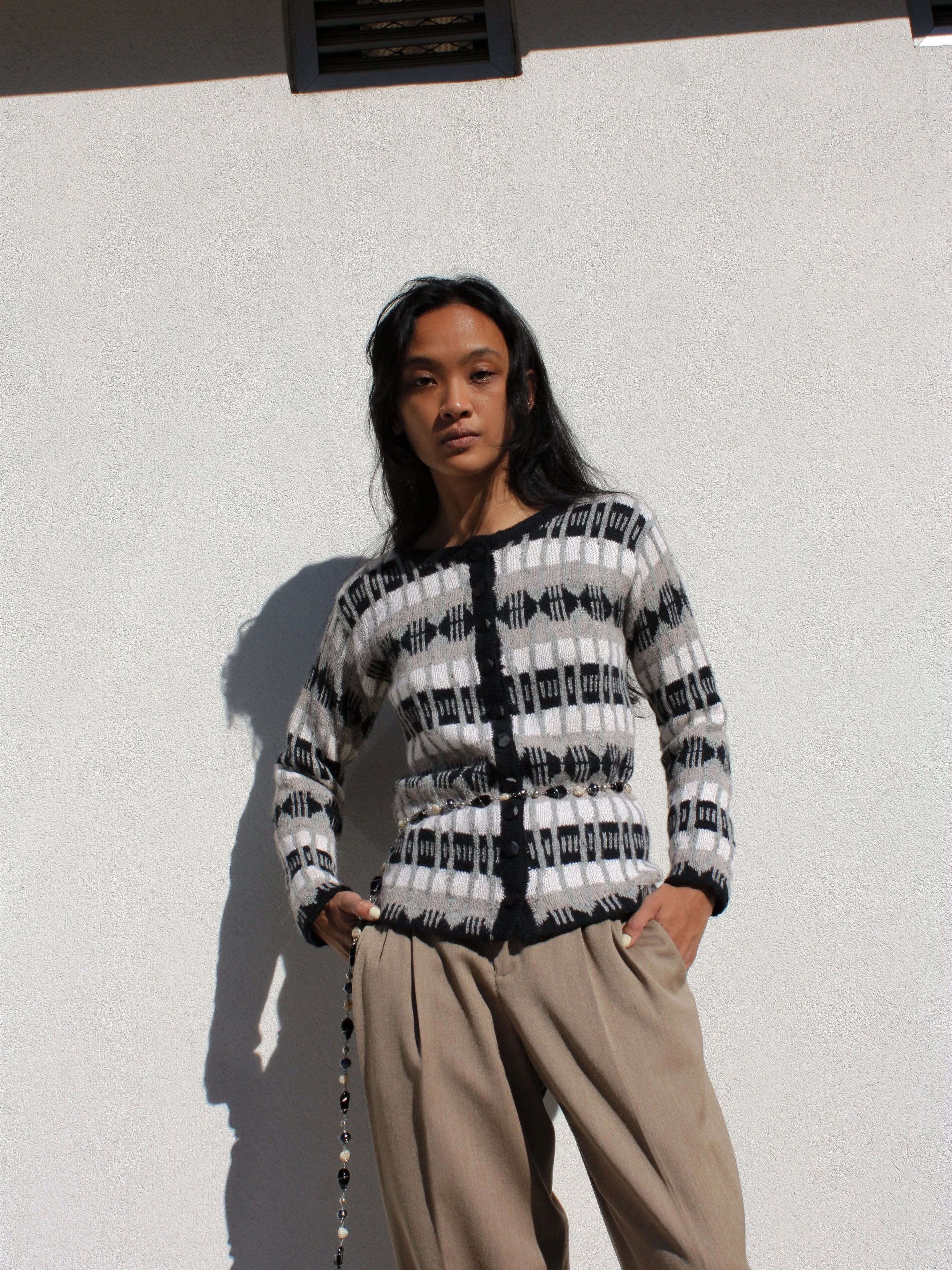Striped Angora Knit Cardigan