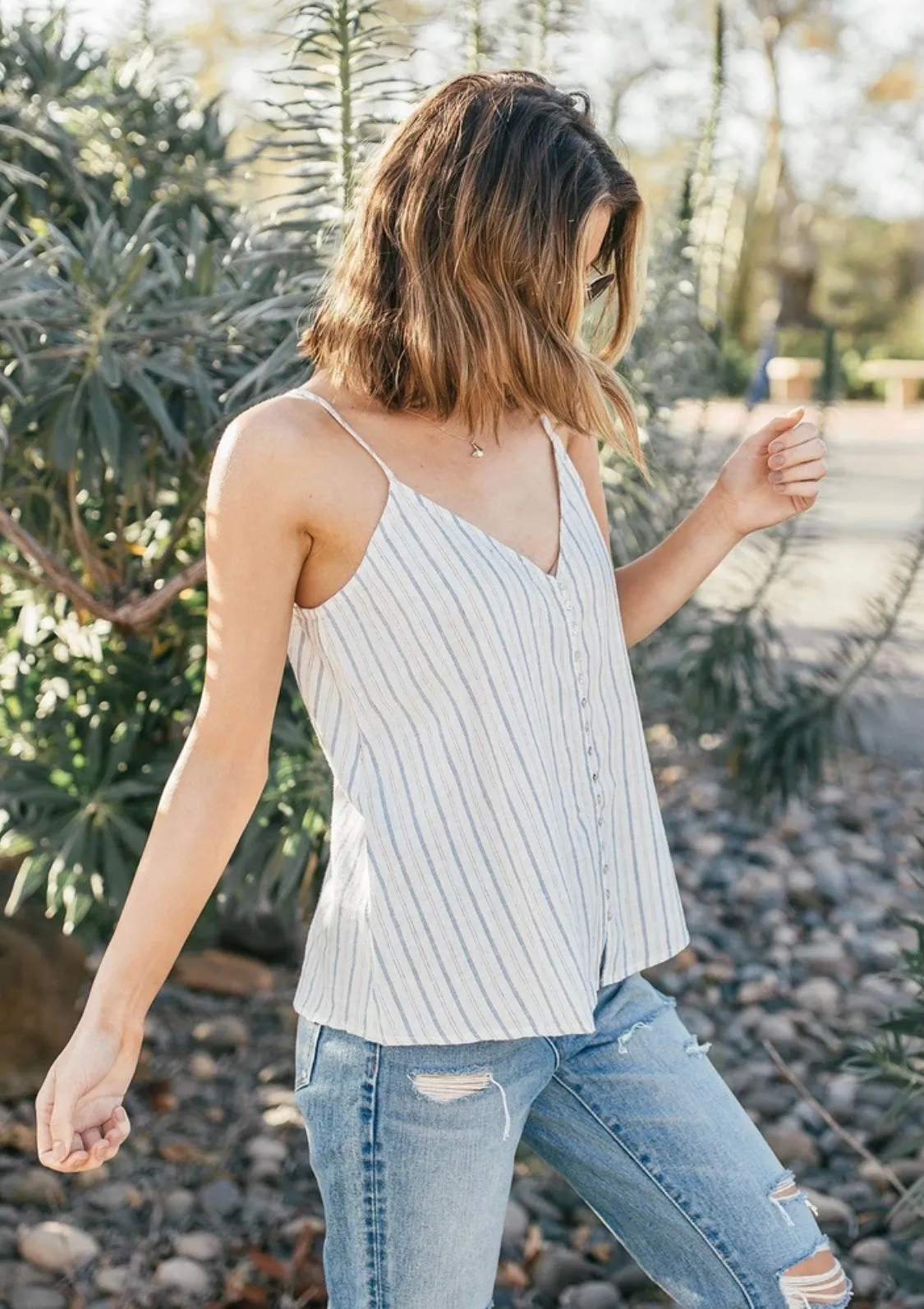 Striped Button Front Tank