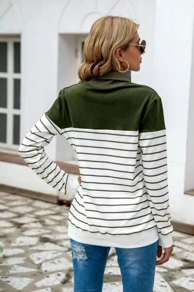 Striped Contrast Turtleneck Sweater (5 Colors)