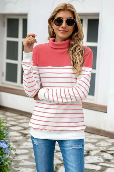 Striped Contrast Turtleneck Sweater (5 Colors)