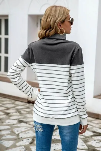 Striped Contrast Turtleneck Sweater (5 Colors)