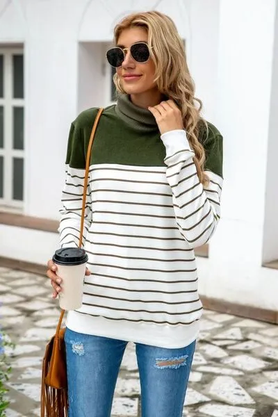 Striped Contrast Turtleneck Sweater (5 Colors)