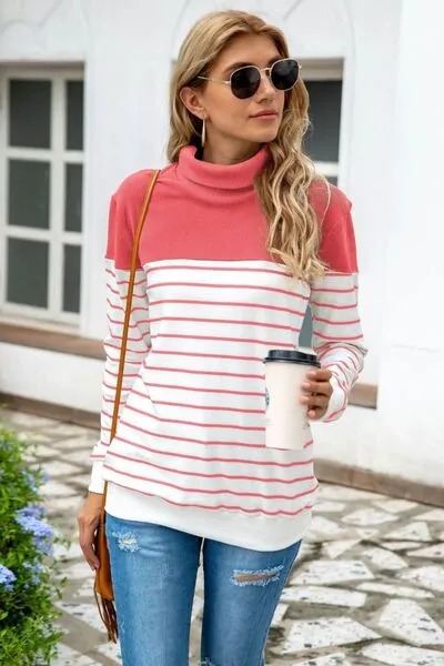 Striped Contrast Turtleneck Sweater (5 Colors)